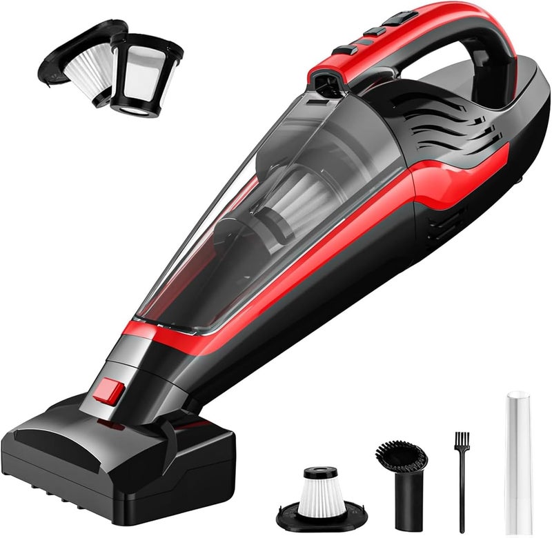 Powools Pet Hair Handheld Vacuum Cordless, Car Vacuum Rechargeable with Reusable Filters, Motorized Brush and Multi-Accessories for Carpet, Couch & Stairs, Red, 17.0"X 4.6"X 6.6" - Image 1